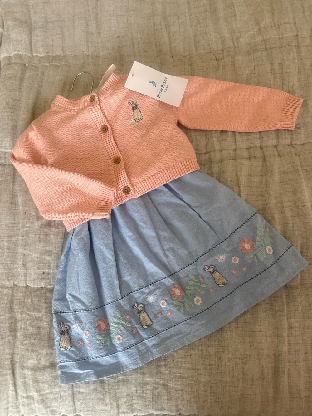 Marks & Spencer Pink Cardigan and Blue Floral Dress Set